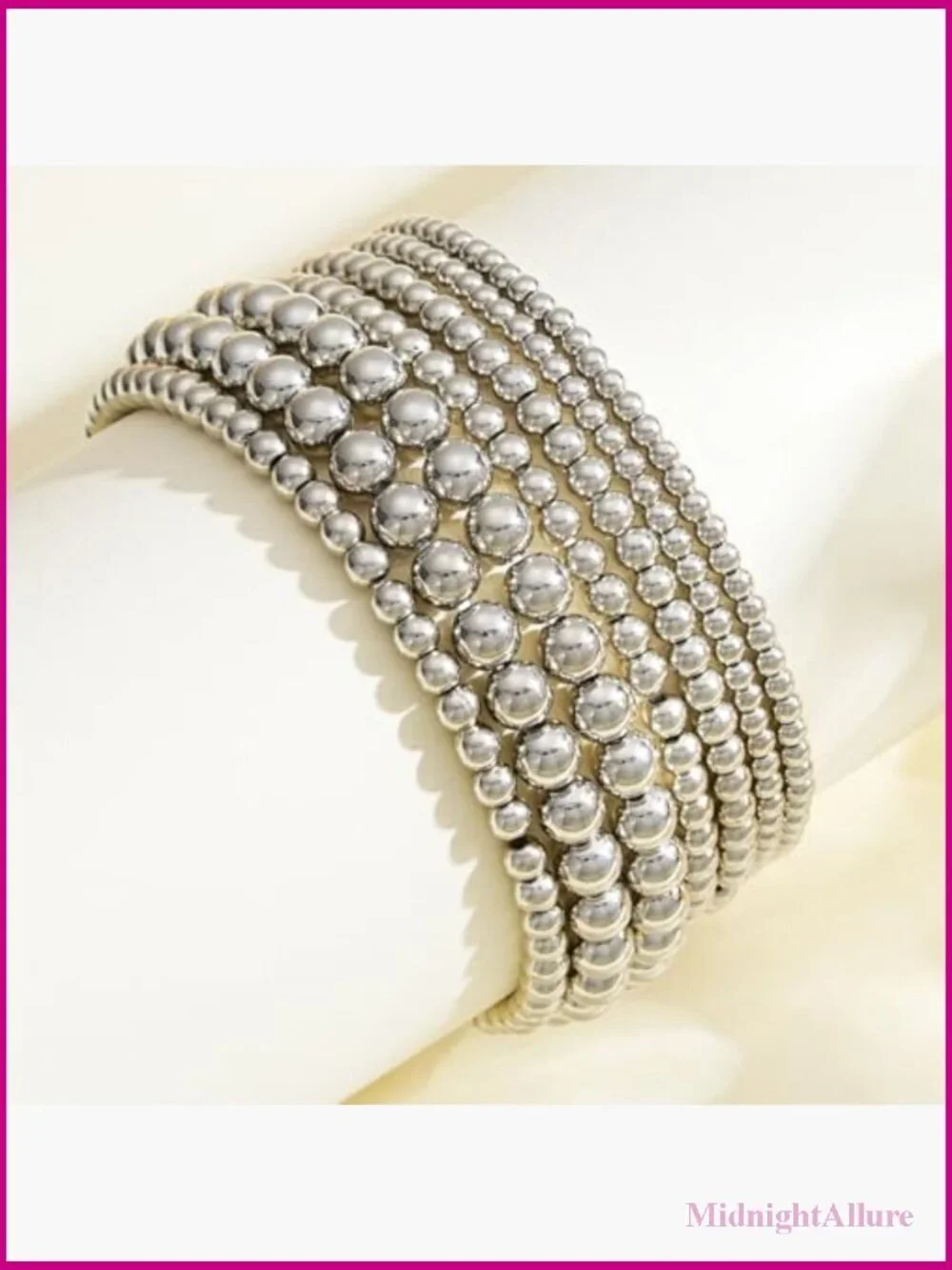 7pcs Gold Beaded Bracelets Set Stretch Adjustable 14K Gold Plated Stackable